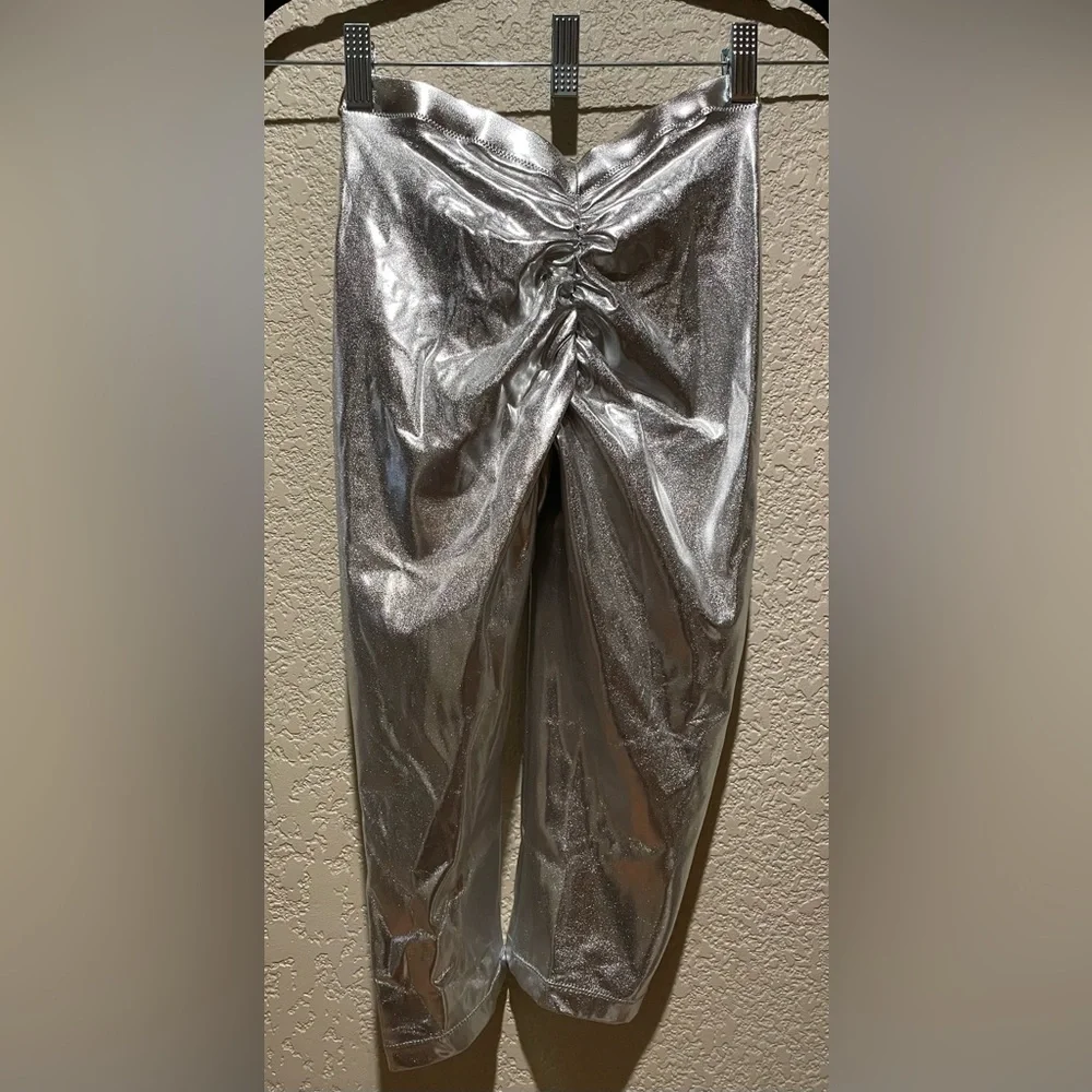NWT Skims Metallic Swim V Waist Pant Rouched Silver Nickle XXS